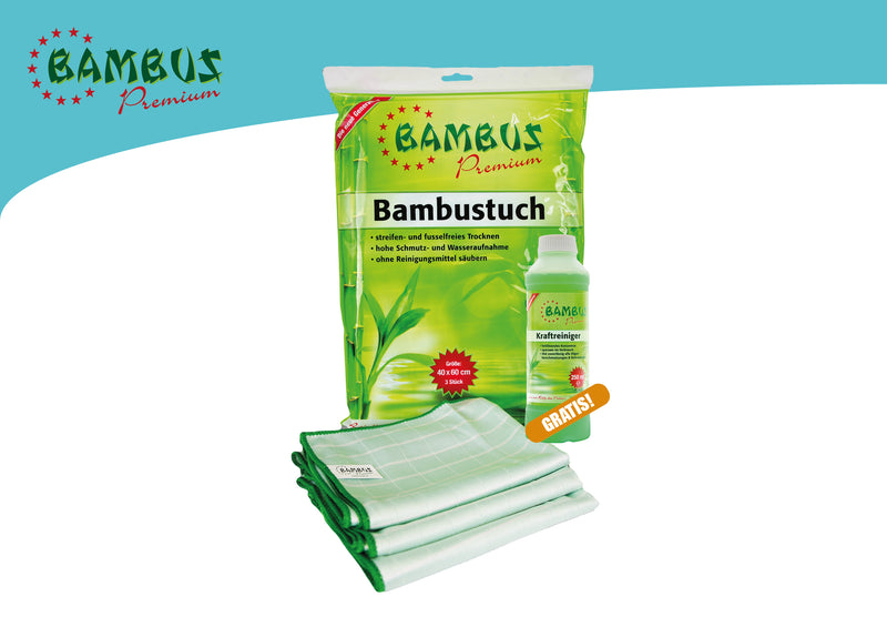 Bambustuch - 3er Set  40 x 60cm + 1 Kraftreiniger 250 ml