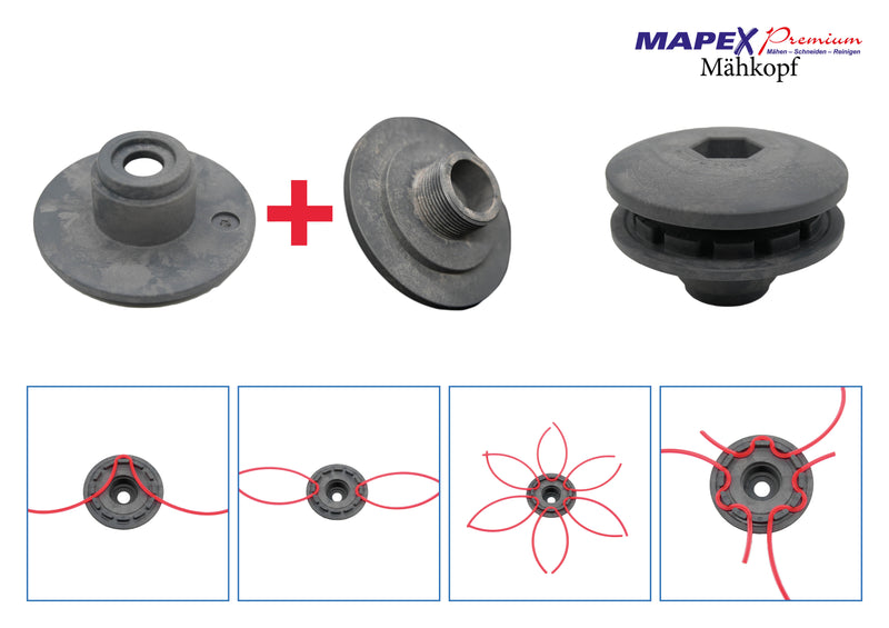 MAPEX Premium Set - Mähkopf - Bürsten Aufsatz - inkl. 2 PROFI Mähfäden