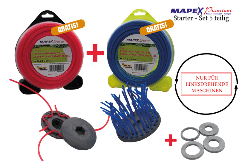 MAPEX Premium Set - Mähkopf - Bürsten Aufsatz - inkl. 2 PROFI Mähfäden
