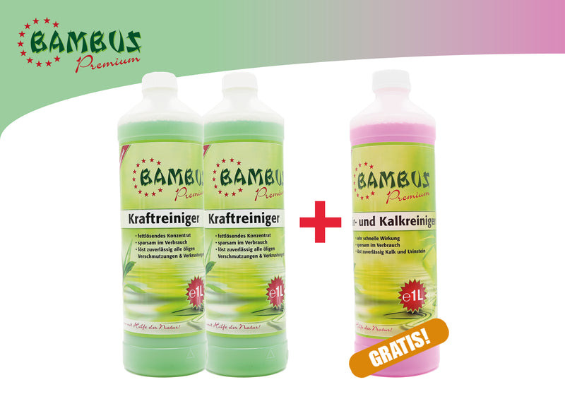 2Lt. Bambus Premium Kraftreiniger  + 1Lt. BAMBUS- Sanitär- und Kalkreiniger  3er Set